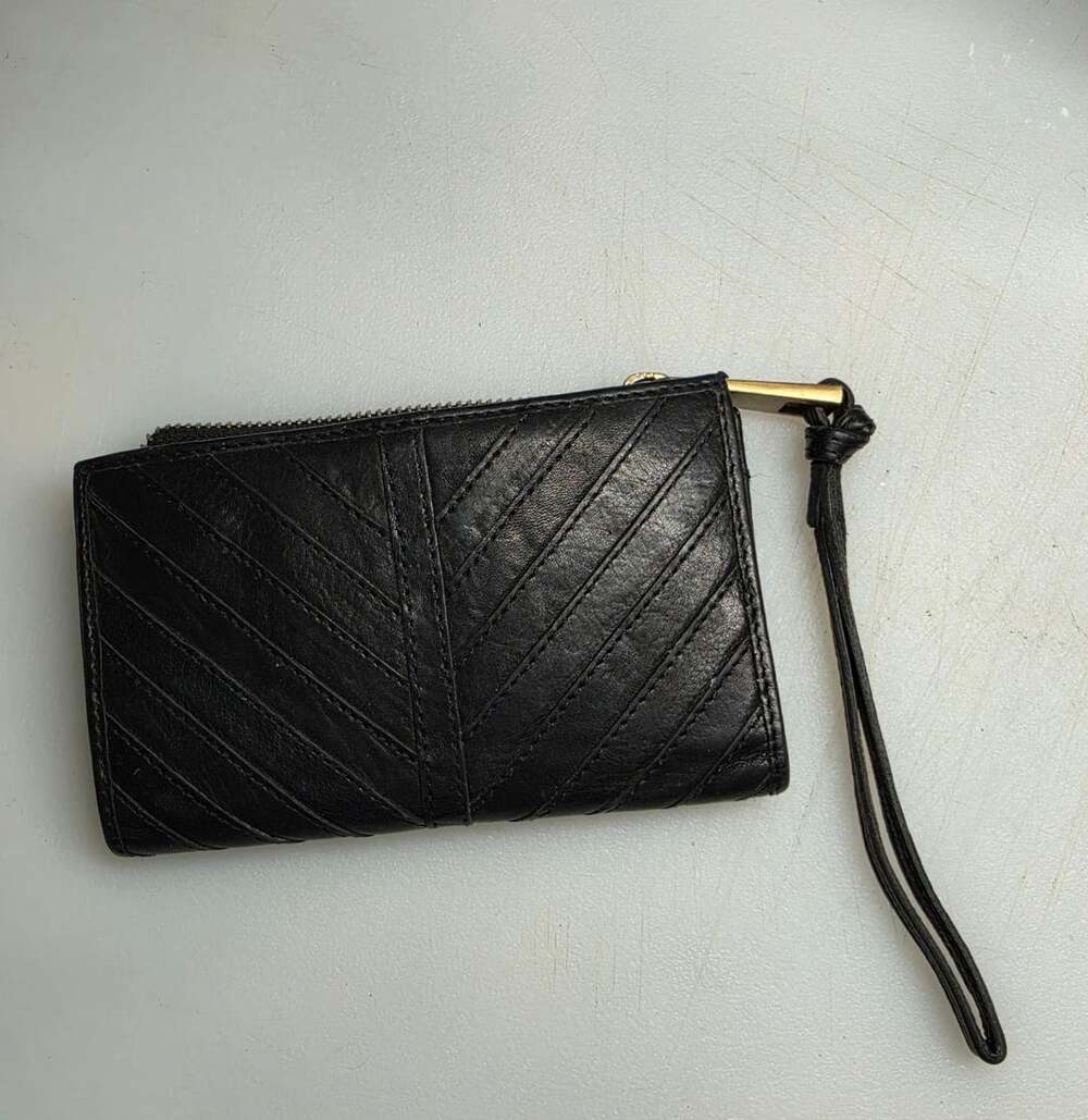 Margot Black Leather Chevron Wristlet Wallet